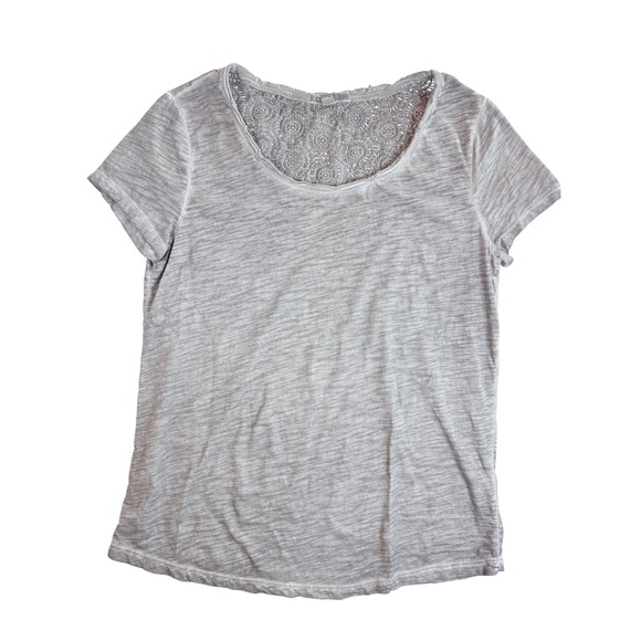 beachlunchlounge Tops - Beach Lunch Lounge T-Shirt Womens Medium‎ Gray Crochet Lace Back Short Sleeve